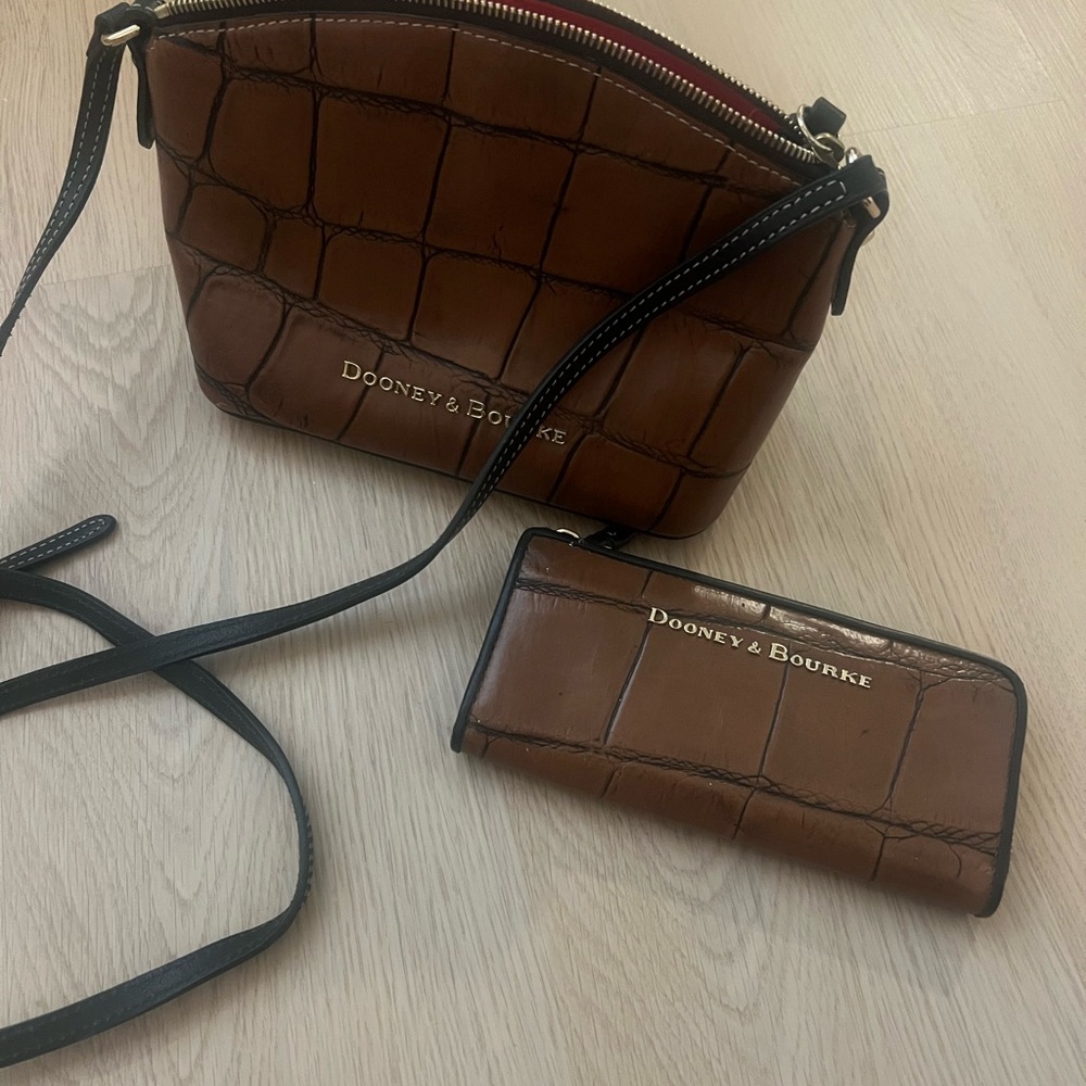 Dooney & Bourke Denison Ruby Croc-Embossed Bag - Brown and matching wallet